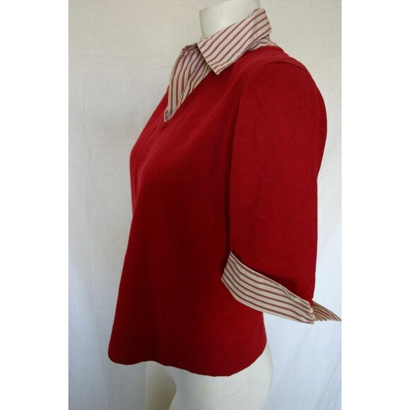 Spenser Jeremy Womens Red V-Neck Faux Layer Sweater Striped Collar Size Large - Picture 4 of 5